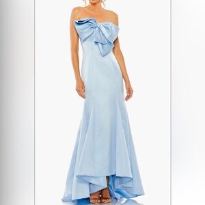 Mac Duggal Strapless Satin Mermaid Gown - Powder Blue
